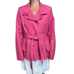 Tahari Think Pink/Turquoise Lined Nylon/Metallic‎ Rain Jacket Trench Coat XL